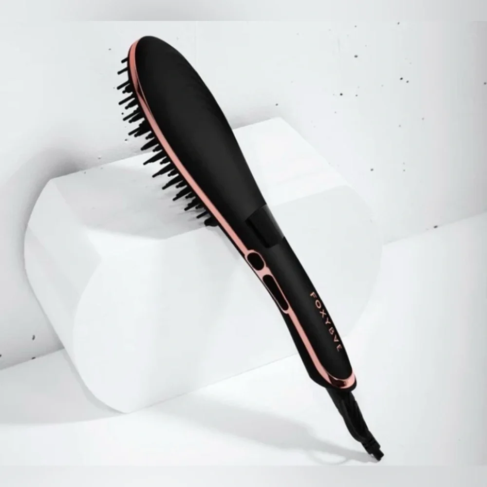 Foxybae Hair Straightening Brush Rose Gold Ceramic Tourmaline Pink Straightener